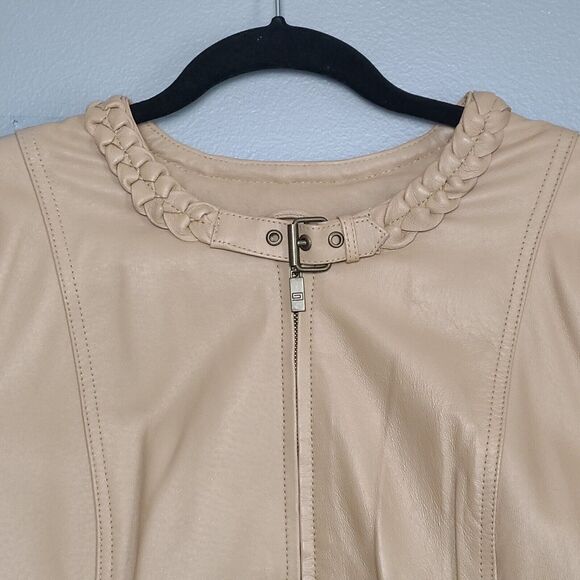 Pamela McCoy Collection Women's 100% Leather Tan Moto Biker Jacket Size L - Picture 3 of 11